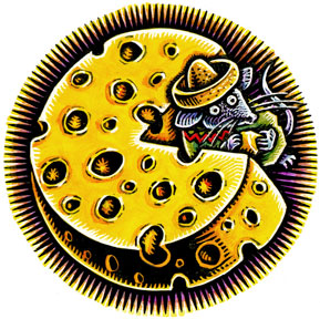 (mouse in cheese wheel, nibbling)