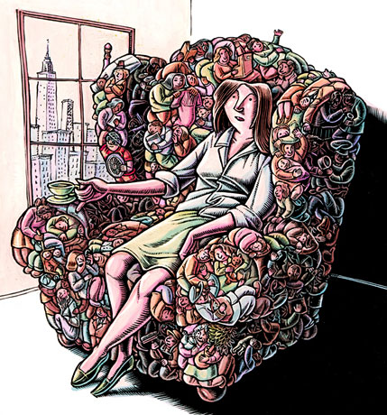 "There are others, of course, in my private collection of people I don't know very well. Everybody has a unique collection. The attractive postal worker, the homeless man with the voice of an angel, the preacher outside the church, the men of Two Boots, the women of the restaurant Ma Ma Buddha, the volunteers at our voting booths, the thus-far-unknown actors at the theater around the corner and the domino players of Washington Square Park."  This article was about all the 'little people' that this woman anticipated missing when she moved away from her neighborhood. I seem to think a little too literally for my own good sometimes; and when there are a lot of people mentioned, I decide to draw A LOT OF PEOPLE! I think people enjoy looking at these, but as it gets late in the night, I sometimes regret these solutions...