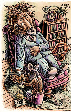 (mouse removing thorn from lion's paw)